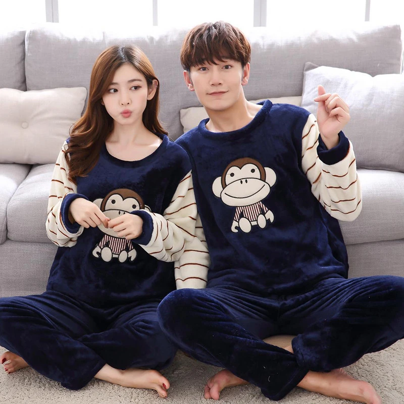 

Fleece Warm Pijamas Women Men Couple Pyjamas Women Mens Sleepwear Autumn Winter Pyjama Femme Pajama Set Sexy Lingerie Nightwear