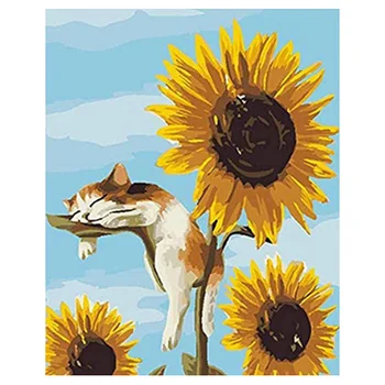 

Paint By Numbers DIY Painting Kit for Kids & Adults 40x45cm Cat and Sunflower with 3x Brushes