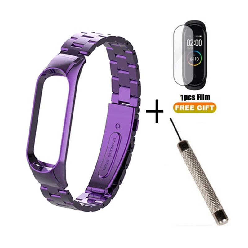 Модный сменный металлический ремешок mi band 4, глобальный браслет из нержавеющей стали, браслеты mi 4, ремешок для Xiaomi mi Band 3, ремешок correa - Цвет: Purple