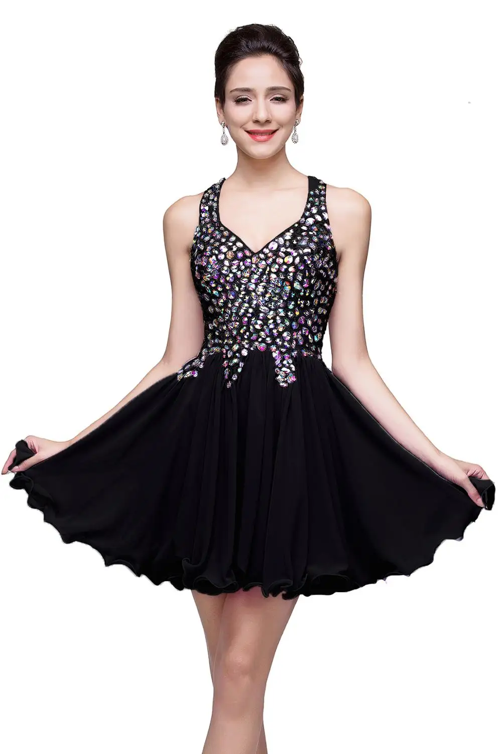 Black Vestidos De Fiesta, Новое поступление, сексуальные короткие коктейльные платья, платье для выпускного вечера, вечерние мини платья, в течение 3 дней - Цвет: Black