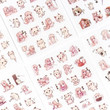 

20packs/lot Kawaii Secondary Girl And Cat Diary Handmade Adhesive Paper Flake Japan Sticker Scrapbooking Stationery Stationery