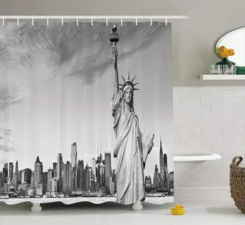 

Black and White Decorations Shower Curtain Statue of Liberty New York City American Monument Fabric Bathroom Decor