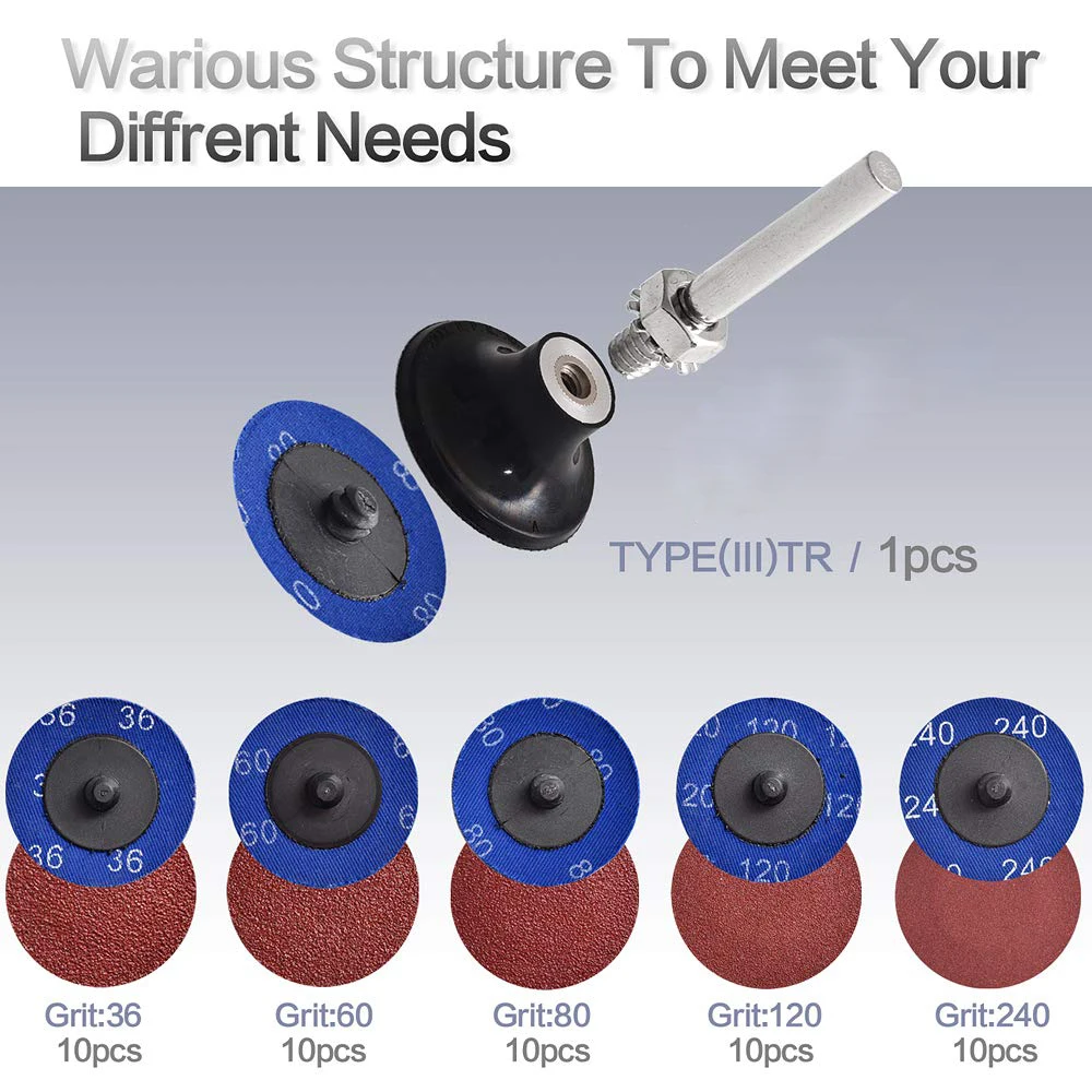 51Pcs Roll Quick Change Discs set inch A/O Sanding Discs with