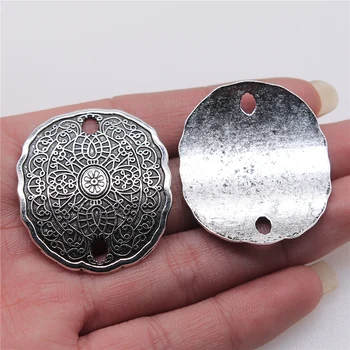 

2pcs Carved Bracelet Connector DIY Jewelry Findings Accessories Charms Antique Silver Color 34x39mm