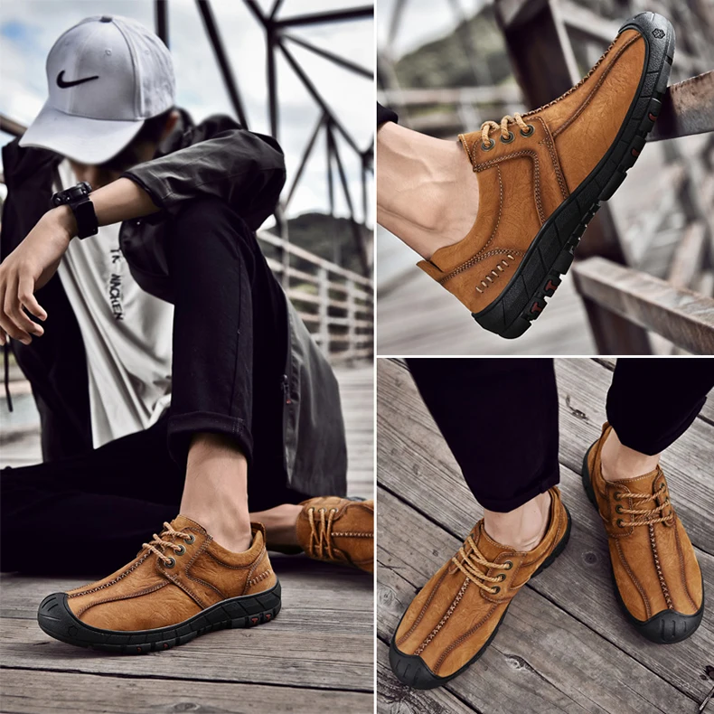 Handmade High Quality Men Shoes Spring Autumn Natural Leather Casual Shoes Flats Breathable Outdoor Shoes Men