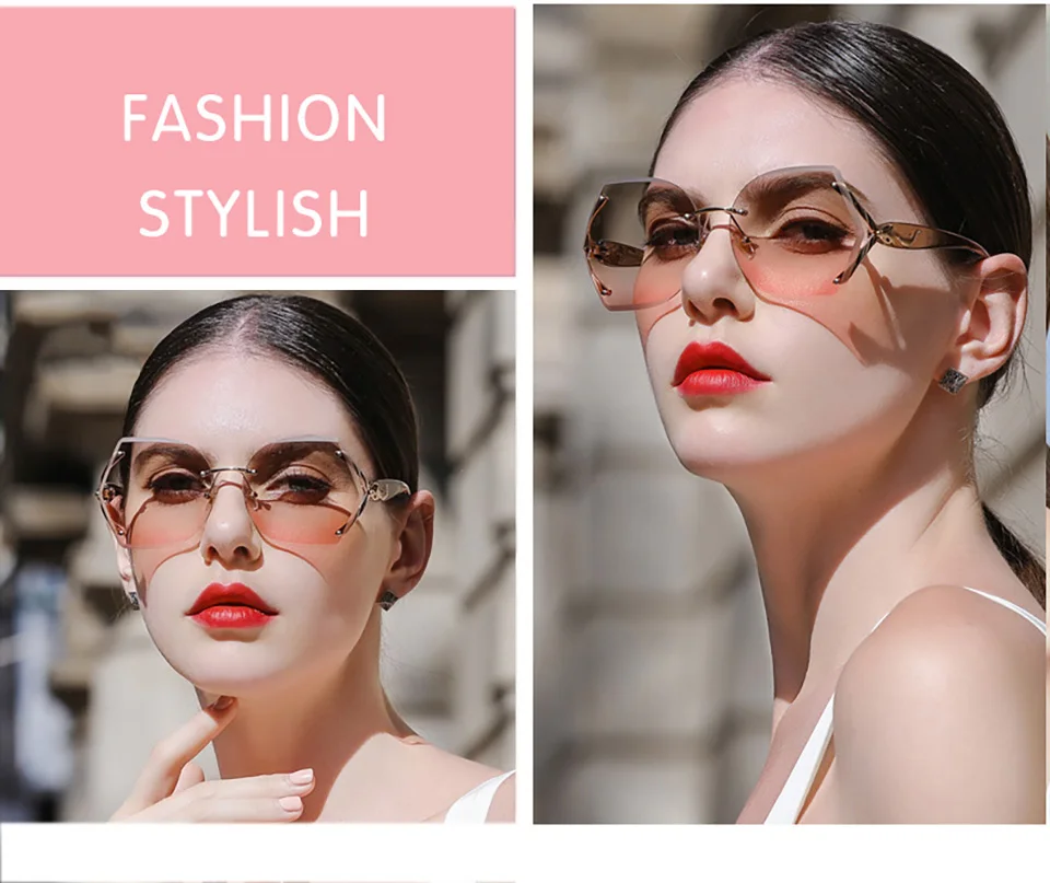 BERTHA Retro Luxury Gradient Sunglasses For Women Fashion Rimless Glasses Cut Lens FOX decorated Sunglasses Lady Eyeglass S8048