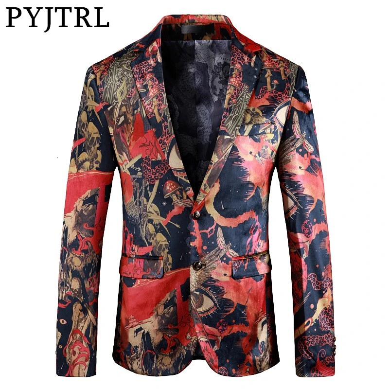 PYJTRL качество для мужчин s Ретро Винтаж Slim Fit Блейзер ночной клуб сценическая
