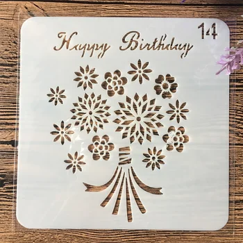 

15cm Happy Birthday Flower DIY Layering Stencils Wall Painting Scrapbook Coloring Embossing Album Decorative Card Template