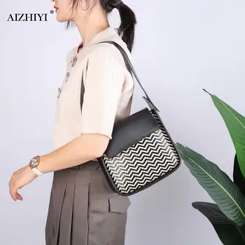 

Fashion Casual Women Handbag Simple PU Leather Woven Splicing Totes Shoulder Bags Female Travel Underarm Purse