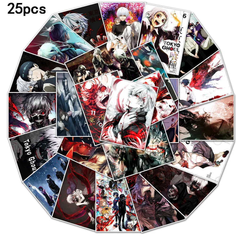 24pcs hot Anime Tokyo Ghoul poster stickers waterproof Used to decorate water cup skateboard refrigerator laptop suitcase etc.