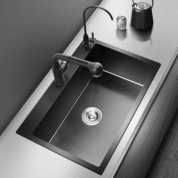 

3mm Black Single Kitchen Sinks Multi Function Above Udermount Vegetable Washing Basin Sink for Kitchen Stainless Steel Hand Made