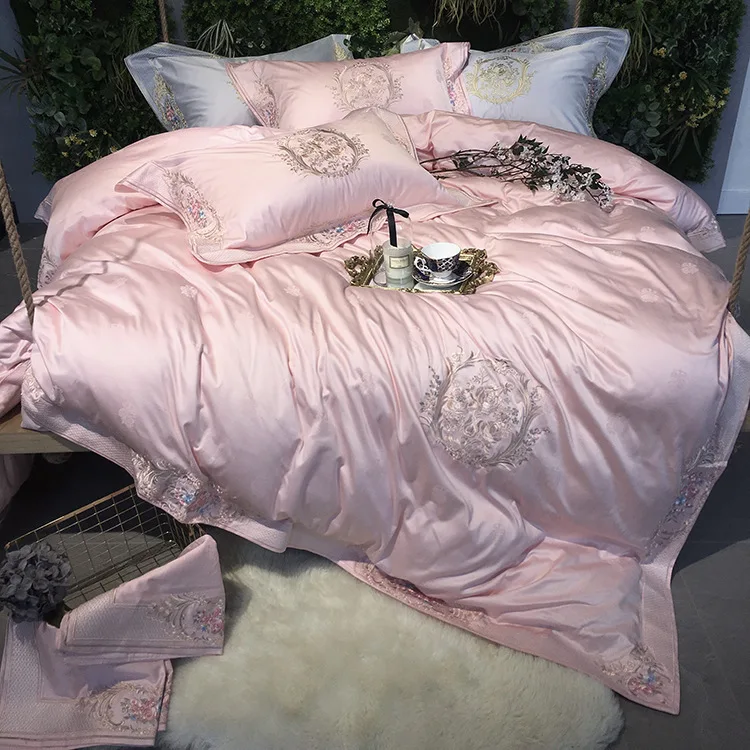 

ANNAs Good Stuff European High-Level 100Branch Pure Cotton Bedding Set Satin Court Wind Villa Pink Textile House Bedding Article
