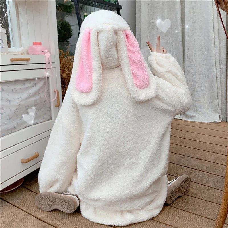 sweatshirts for girls E Girls Harajuku Kawaii Rabbit Ears Hoody Sweatshirts Women Funny Bunny Hoodies Winter Zip Up Hoodie Oversize Cute Japan Clothes cat hoodie