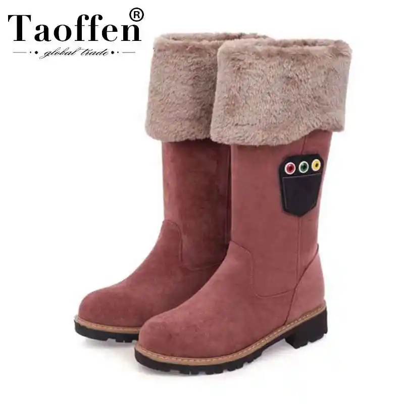 Taoffen 2020 Ladies Daily New Hot Sale Snow Boots Round Toe Fashion Knee High Warm Shoes Women Footwear Size 32-43 | Обувь