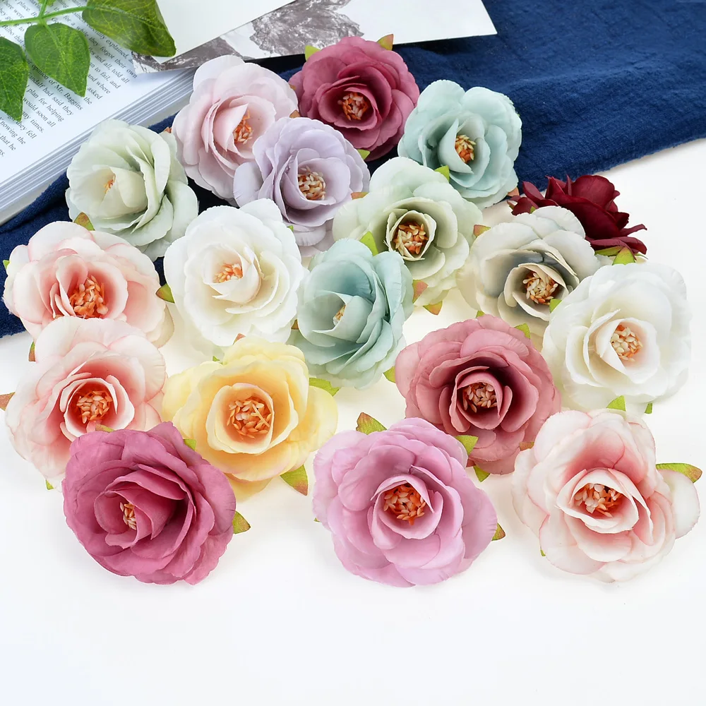 10 Stück Seide Pfingstrose künstliche Blume 4cm Rose Blumen kopf Hochzeits feier Dekoration Kranz DIY Handwerk Zubehör gefälschte Blumen – Detail 6