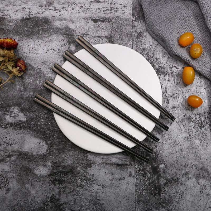 5 Pairs Reuseable Korean Household 304 Stainless Steel Chopsticks Flat Sushi Hashi Chop Sticks 23cm Dinnerware Gold Chopsticks