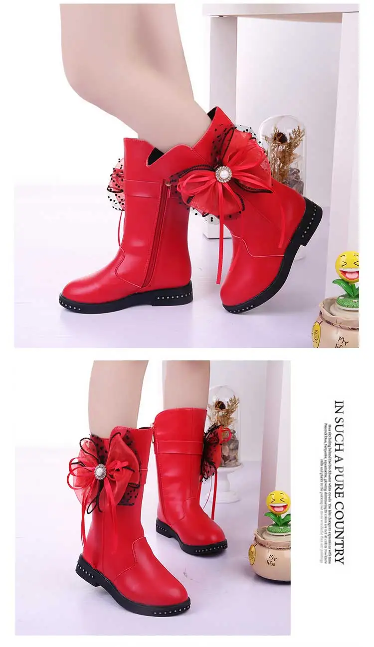SLYXSH; Тайвань XIA Yu yao осень и зима новые сапоги "Принцесса" Детская без шнуровки с плюшевой подкладкой модные ботинки высокие сапоги