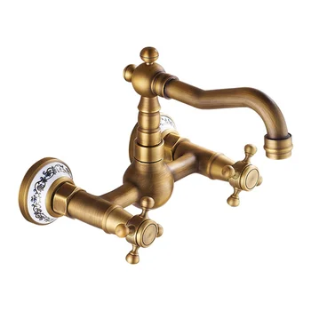 

1PC Copper Bathroom Sink Tap Basin Faucet Antique Dual Handle Sink Tap Home Hot Cold Water Tap