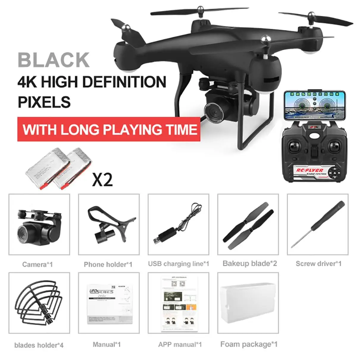 4K Black 2 Battery 4K 1080 HD воздушная камера с широкоугольным квадрокоптером wifi FPV Режим высокой фиксации складной рычаг RC Квадрокоптер Дрон с батареей - Цвет: 4K Black 2 Battery
