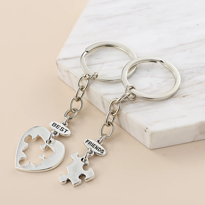 1set(2pcs) New Best Friends Keychain Jigsaw Puzzle Key Ring Heart