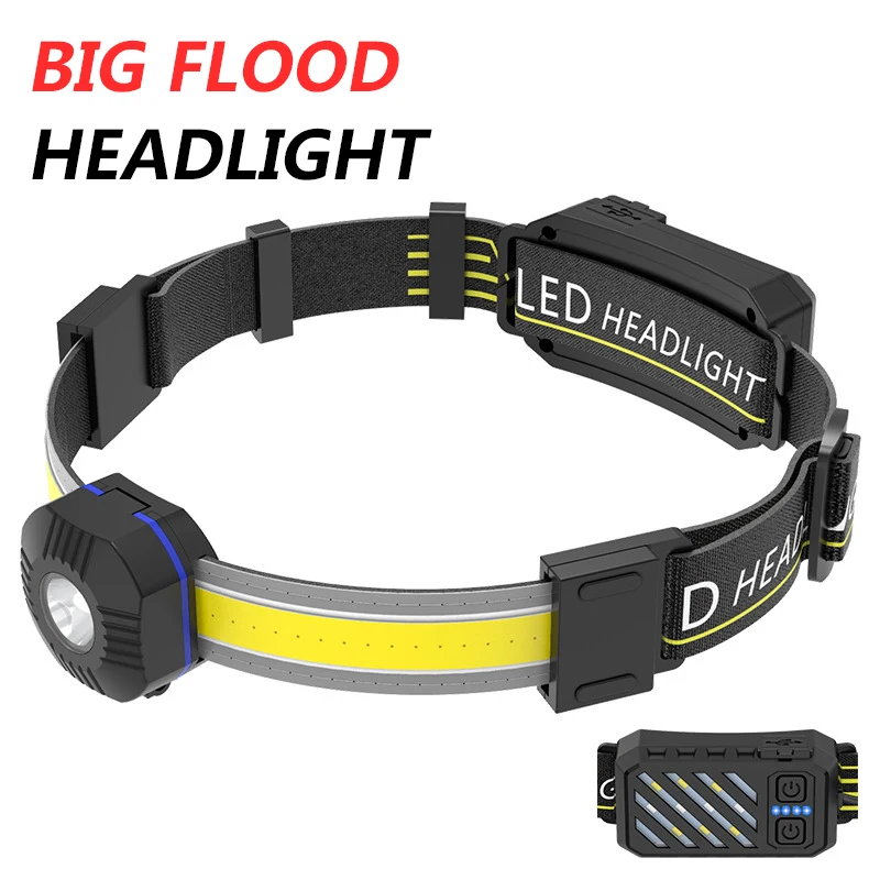 

Usb Rechargeable Light Large Floodlight Cob Headlight Outdoor Camping Headlight Soft Light Patch Headlight