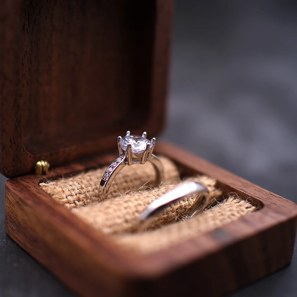 Wood Engagement Ring Bearer Box Rustic Custom Bride groom