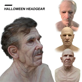 

Adult Latex Mask Realistic Decor Hat Horror Props Cosplay Mask The Elder Old Man Headgear for Masquerade Halloween Party