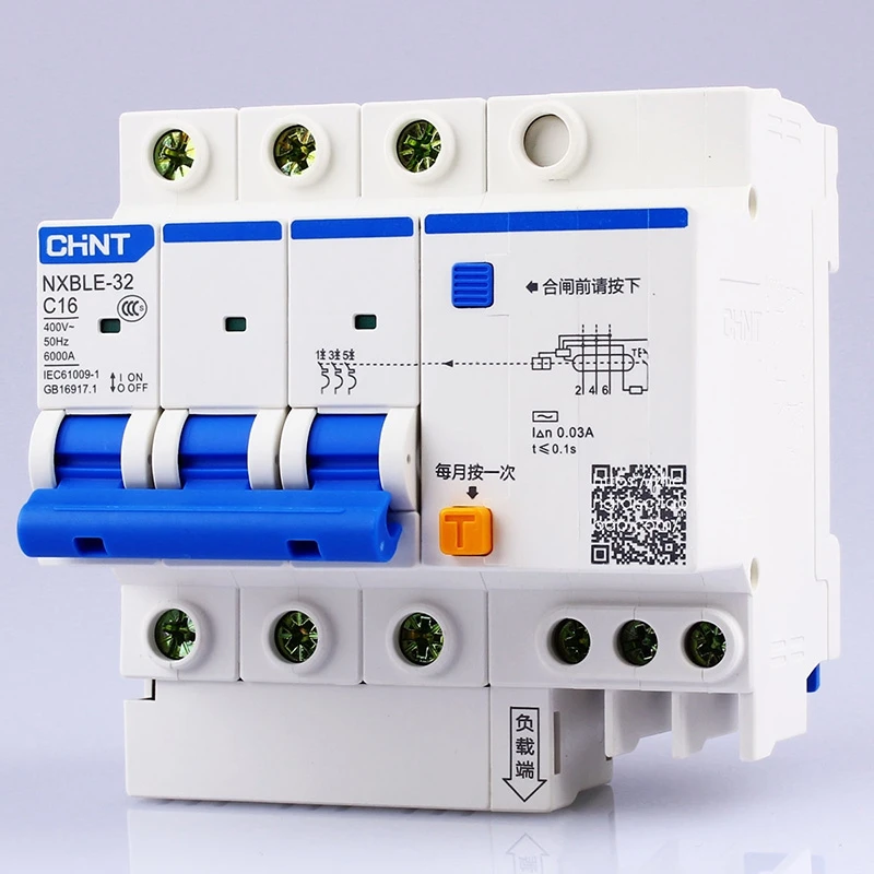 CHINT AC 230/400V NXBLE-32 3P Защита от остаточного тока автоматический выключатель C 6 10 16 20 25 32A переключатель защиты от короткого замыкания