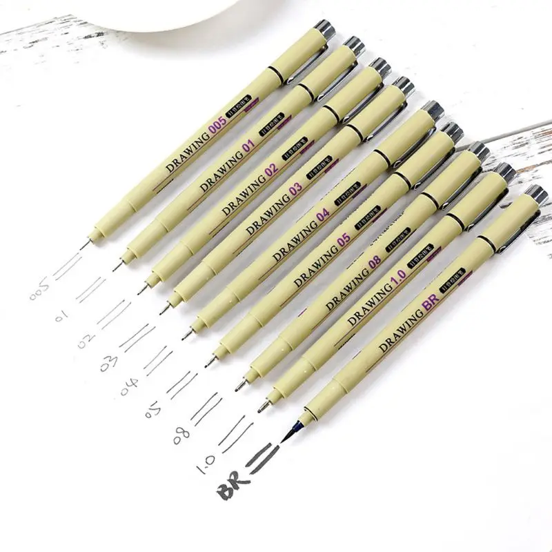 6/7/8/9pcs Black Technical Graphic Fine Hook Line Pen Painting Drawing Sketch Pens C26