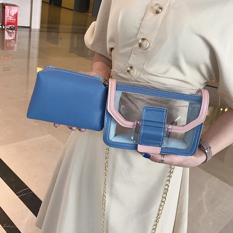 

2019 New Style Fashion Korean-style Summer Transparent Bag Versatile Shoulder Different Size Bags Laser Chain Gel Bag