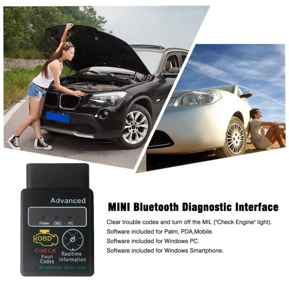 New Car-Styling Mini Size Advanced Bluetooth Scan Tool For Auto ELM327 OBDII OBD-II OBD2 Portable Black Car Diagnostic Device