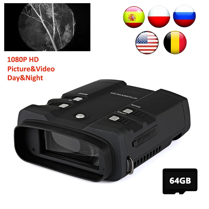 WILDGAMEPLUS WG500B 1080P HD Night Vision Binoculars 3.6-10.8 Digital Zoom Infrared Hunting Night Vision Binocular IR Telescope