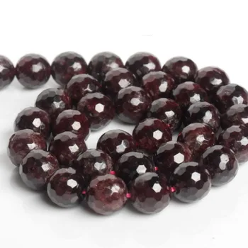 

High Quality Natural Garnet Stone 6/8/10/12mm Faceted Round Necklace Bracelet Jewelry DIY Gems Loose Beads 38cm wk105