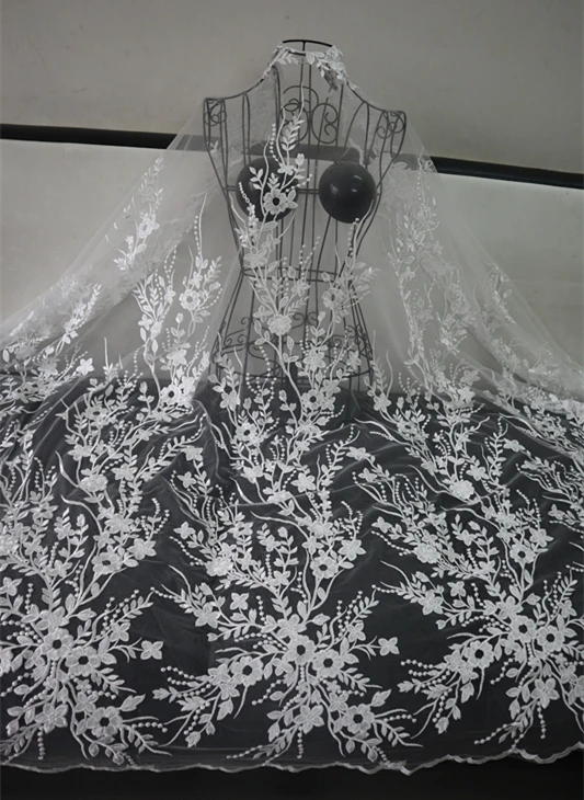 5 ярдов вышивка ретро Цветочная кружевная ткань, слоновая кость вышитые кружевные ткани, слоновая кость свадебная кружевная ткань