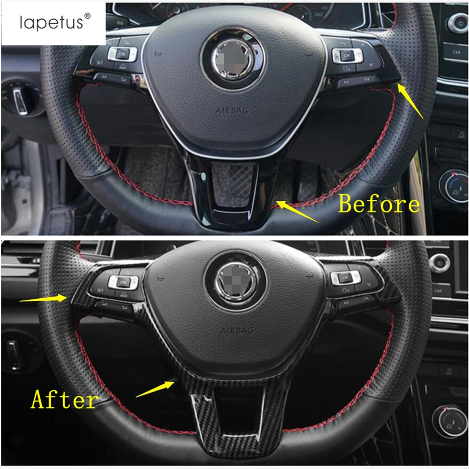 

Lapetus Accessories Fit For Volkswagen T-Roc T Roc 2018 2019 ABS Steering Wheel Buttom Frame Molding Cover Kit Trim Carbon Fiber