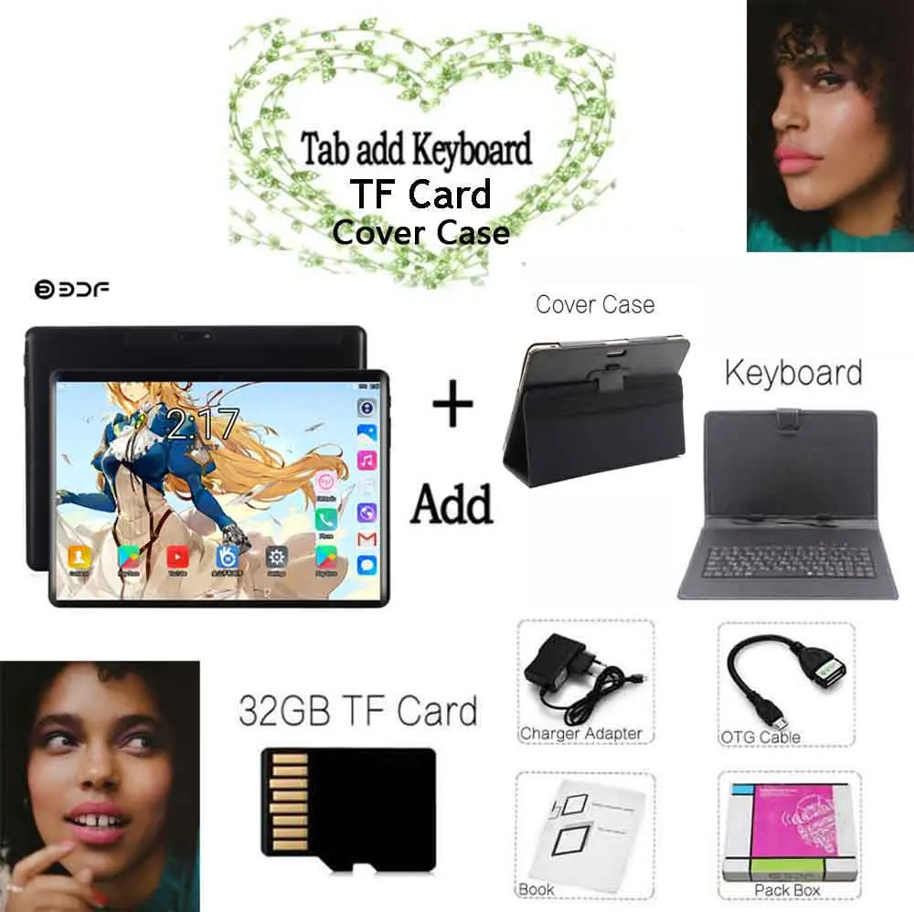 Cover 32GB Keyboard BDF 10-дюймовый планшетный ПК с системой андроида и 9,0 10/десять Core 8 Гб Оперативная память 128 Гб Встроенная память 3g/4G FDD LTE Wi-Fi Bluetooth Телефонный звонок Стекло Экран планшетный ПК - Комплект: Cover 32GB Keyboard