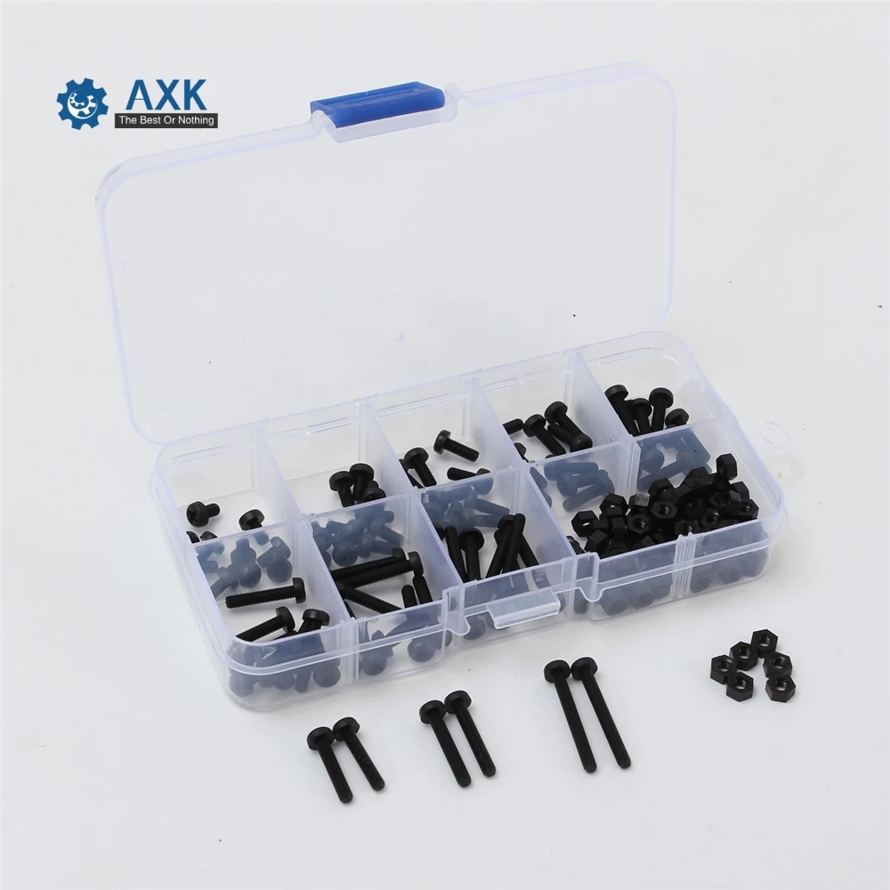 

160PCS/Set M3 Nylon Black Hex 8 Sizes Screws/ Nuts Assorted Kit