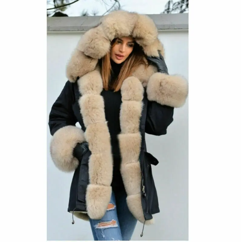 winter jacket women new long parka real fur coat big Hood fur collar hooded parkas thick outerwear street style - Цвет: PK-006