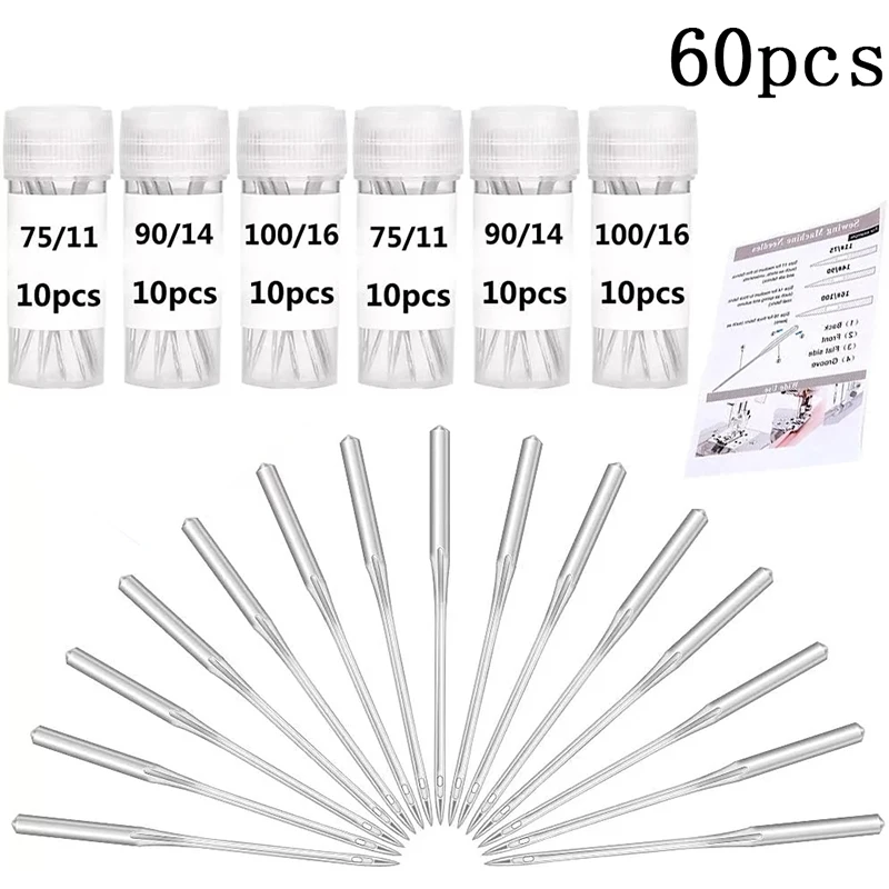 

Imzay 60PCS Universal Silver Sewing Machine Needles Size 11/14/16 Ball Point Head Jeans General Home Stainless Steel Needles
