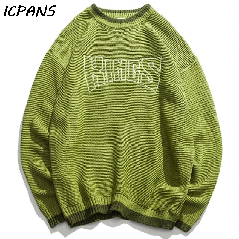 

ICPANS 2019 Spring Autumn Hip Hop Streetwear Pullovers Loose Japanese Style Letter Hiphop Sweater For Man