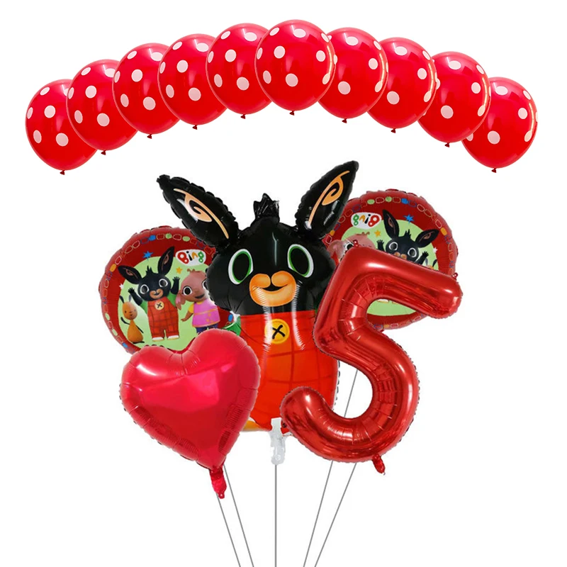 15 шт., фольгированные шары Bing Bunny, воздушные шары с мультяшным Кроликом, 12 дюймов, латексные шары в красный и черный горошек, декор для дня рождения, детские игрушки, принадлежности - Цвет: Светло-серый