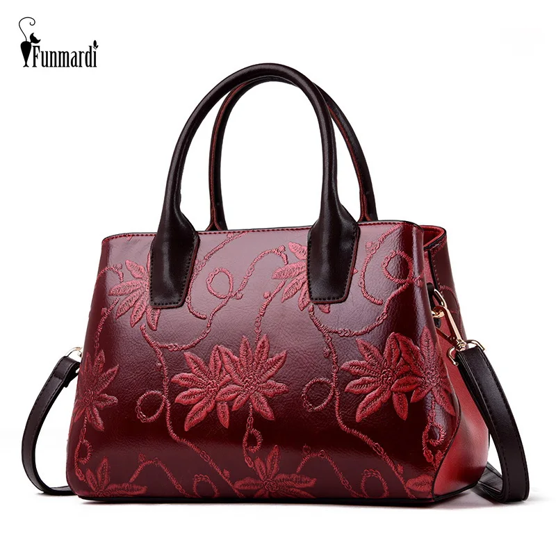 FUNMARDI женская сумка на плечо с цветочной вышивкой сумки-тоут из искусственной кожи сумки через плечо высококачественные винтажные женские сумки WLHB2037