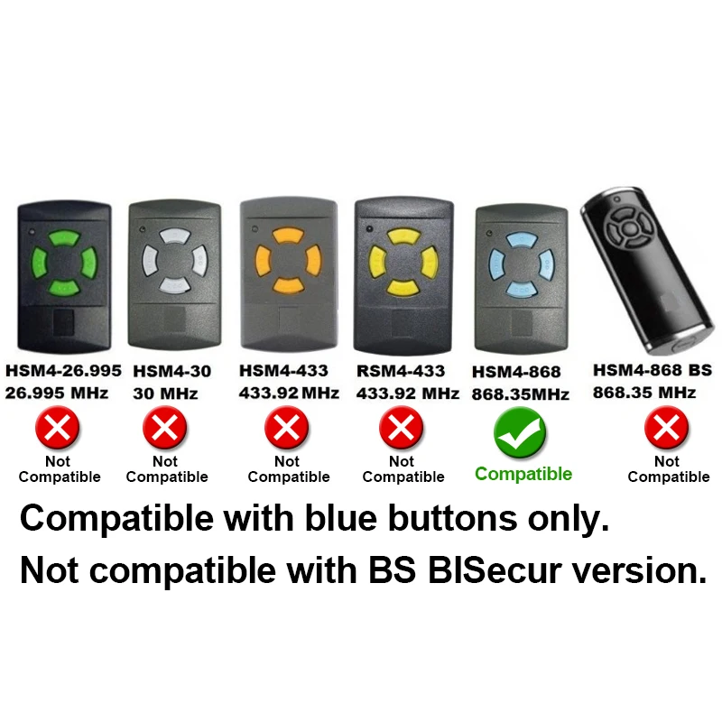 Blue buttons only HS2 HS4 868 Remote control duplicator for HORMANN HS1