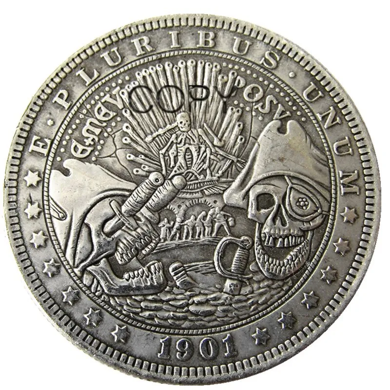 HB (18) US 1901 P S O Morgan Dollar Череп Зомби Скелет посеребренные копии монет|Безвалютные