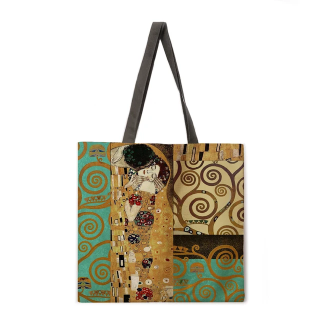 Golden oil painting leisure tote bag linen bag reusable shopping bag outdoor beach bag leisure tote bag 16