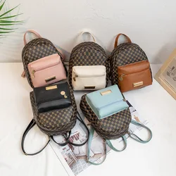PU MINI Backpack Women's Mobile Phone Bag Wallet Plaid Temperament Retro Simple Print