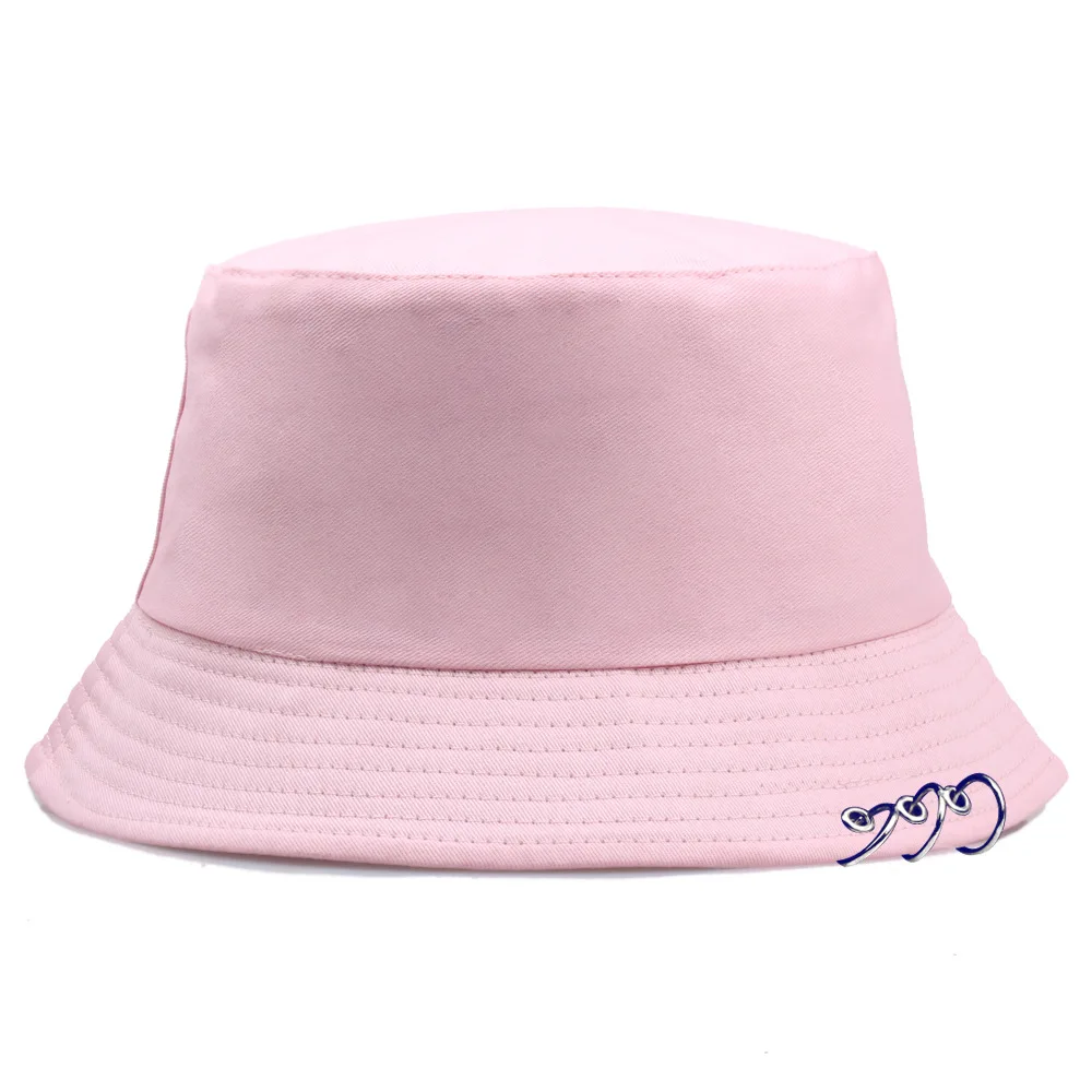 Bucket Hat Women Men Summer Spring Fisherman Cap With Rings Hip Hop Flat Top Solid Color Korean Fashion bucket hat women bucket hat women hat