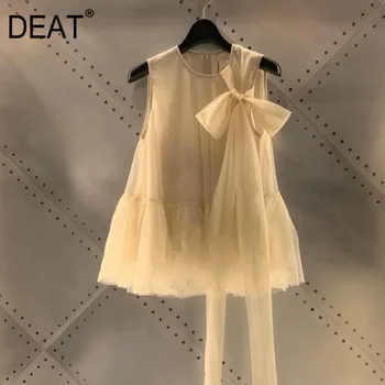 

DEAT 2020 new spring and summer fashion runway styles women clothing round neck sleeveless mutil-layer mesh pullover A-line
