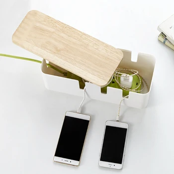 

Cable Management Box with Wooden Lid for Cords Power Strips Home Office Desks Organizer