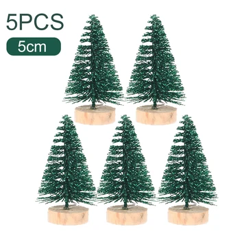 

5pcs Home Ornaments Pine Needle Party With Wooden Base Simulation Office DIY Craft Desktop Decoration Mini Christmas Tree Green